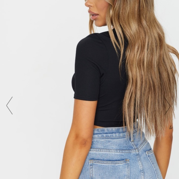 Black Rib Mesh Underbust Crop Top - Picture 2 of 3